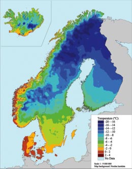 kommer det meste av nedbøren som snø, mens den faller som regn under sommerperioden. I de høyeste fjellene i Norge og nordlige deler av Sverige varer snødekket mer enn halve året.
