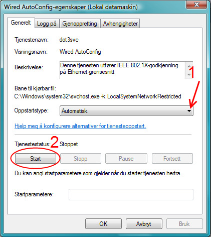 1. Sett Oppstartstype til Automatisk 2.