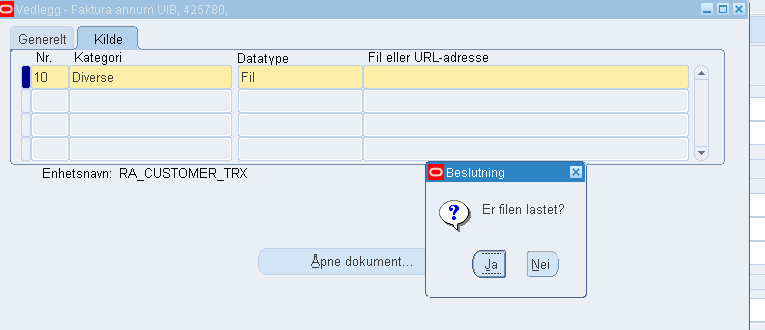 Skal en laste flere vedlegg til fakturaen, gjentar en prosessen og legger neste vedlegg på linjen under.