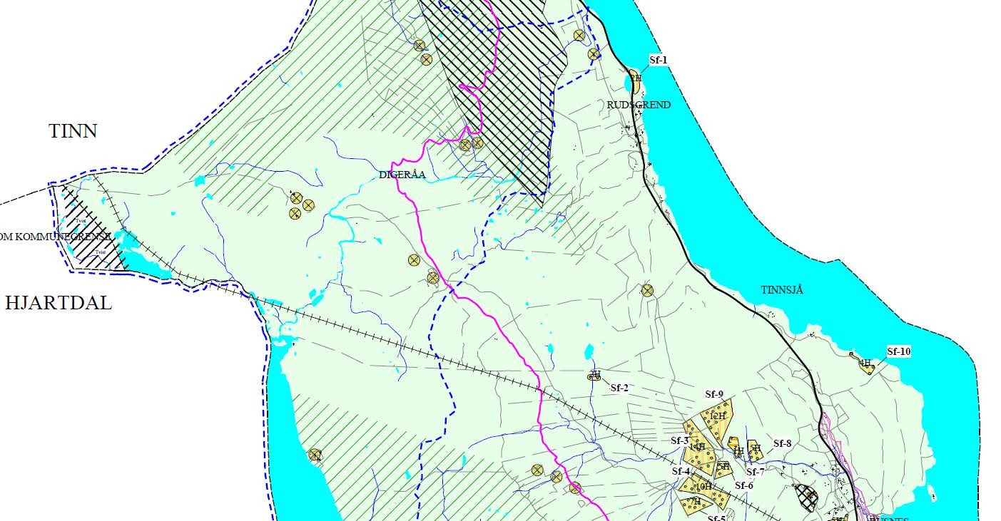 I kommuneplan for Notodden vedtatt 09.09 2004 er området vist som LNF-område. Området ligger innenfor vernskoggrensa.