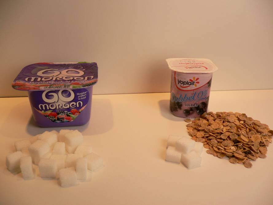 Go morgen yoghurt inneholder mye sukker (melkesukker, fruktsukker og tilsatt sukker) En Go morgen