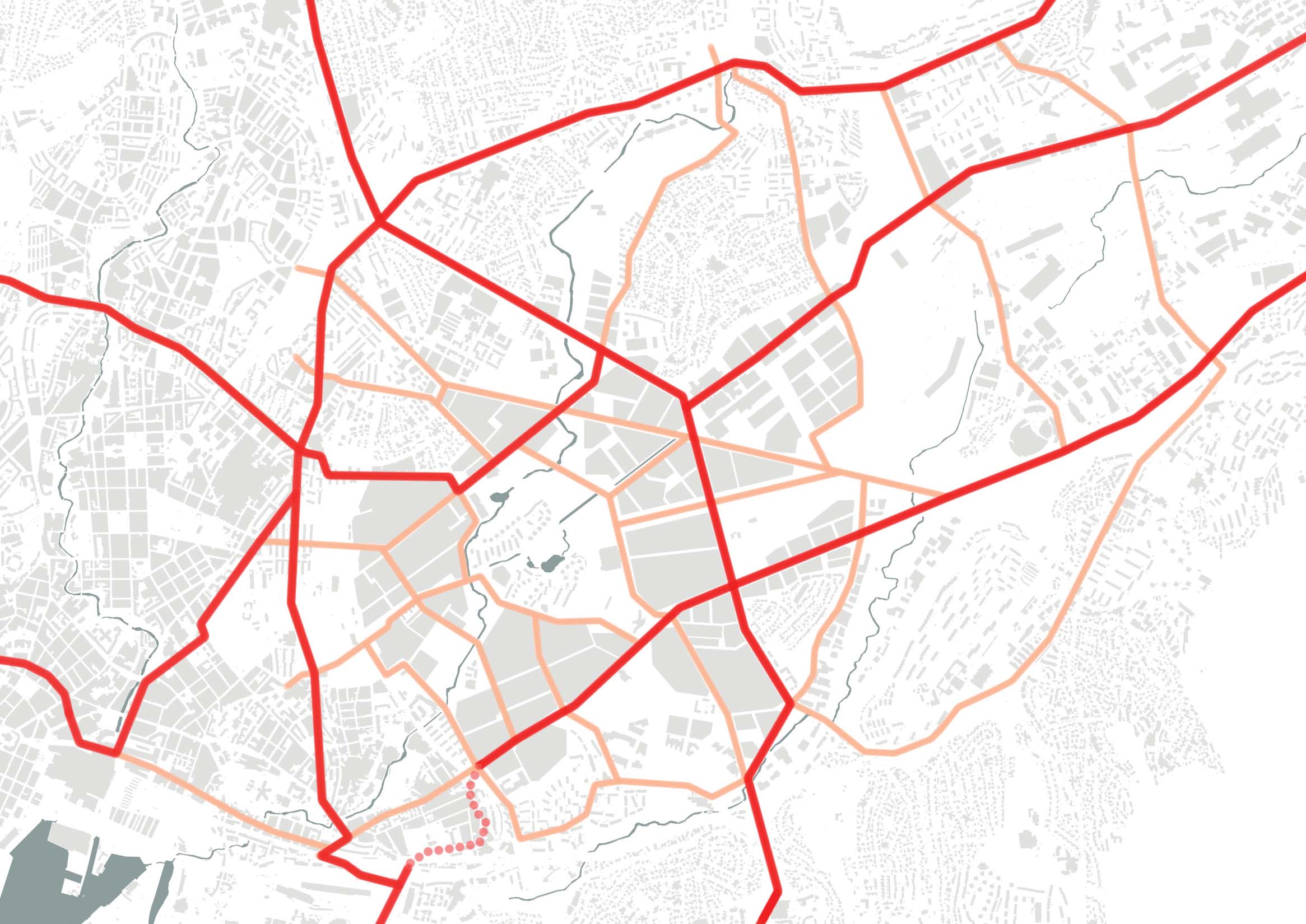 SAMMENHENGENDE GATE- OG BYROMSTRUKTUR 14 B HOVED GATE-STRUKTUR Gaterommet gjenskapes og fortettingen oppnås med byggeelementer som sammenføyes til åpne kvartaler der gammelt og nytt møtes.