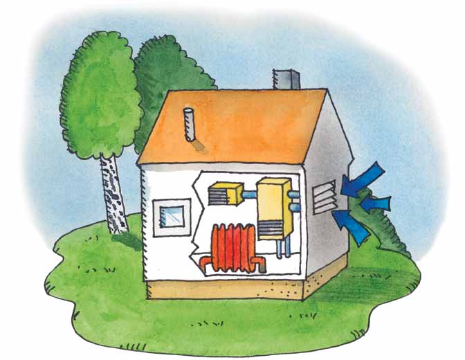 Avtrekksvarmepumpe I eiendommer som er ventilerte, med mekanisk viftesystem, kan varmen i luften som er benyttet tas vare på før den forlater huset.