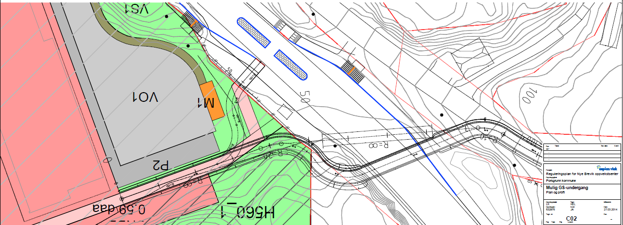 44. En løsning med så kort kulvert som mulig, ca 20 meter, vil medføre relativt store terrenginngrep/skjæring på østsiden av Breviksvegen.