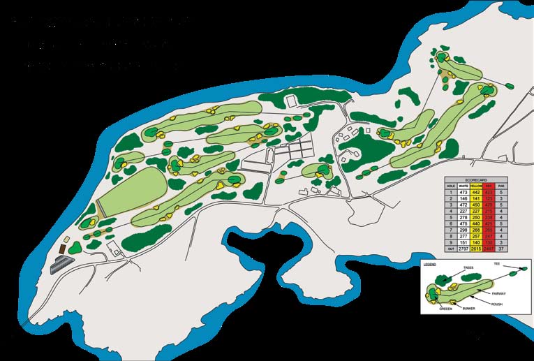 Illustrasjon: Niblick Golfdesign Banen er tenkt utbygget trinnvis som figurene til venstre viser.