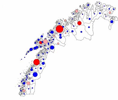 Figur 1: Gjennomsnittlig befolkningsendring i Nord-Norge fra 2000 til 2006. Kilde: Statistisk Sentralbyrå Det er 225 000 yrkesaktive personer i Nord-Norge.