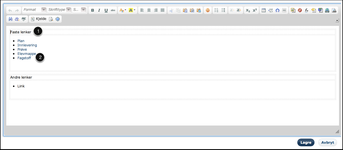 Boks med lenker Klikk et sted i tekstboksen for å endre eller legge til lenker.