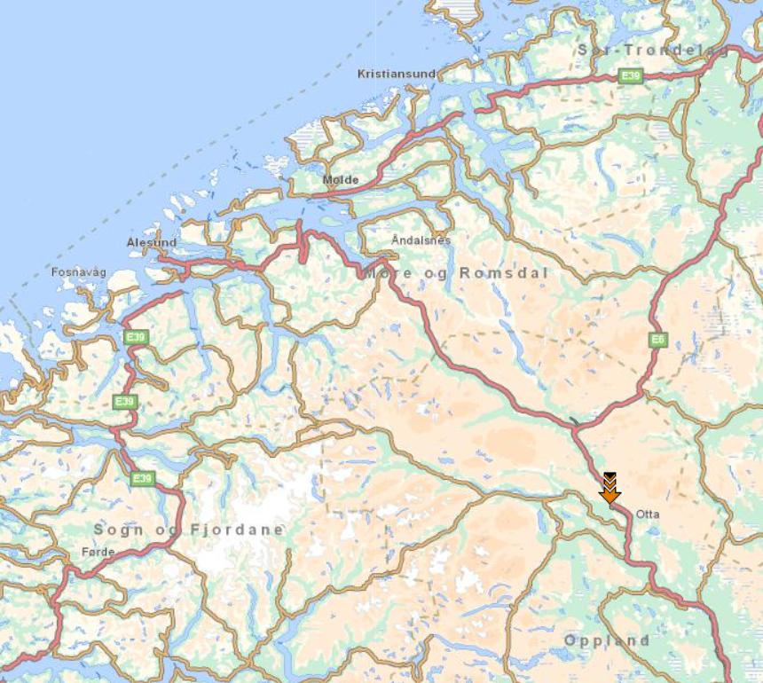 Konsesjonssøknad Rosten kraftverk 13 Figur 2-1 Geografisk beliggenhet av tiltaksområdet (oransje pil). Kilde: www.visveg.no. 2.4 Dagens situasjon og eksisterende inngrep Det er ikke bygd kraftverk i nedbørfeltet til Rosten kraftverk.