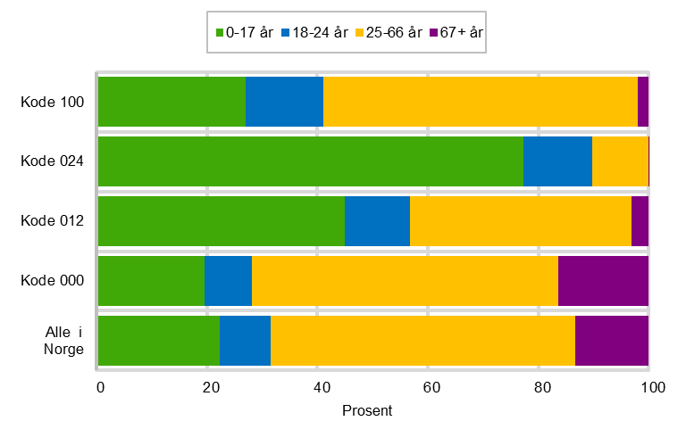 Oversikt over personer med ulik grad av innvandringsbakgrunn Rapporter 2014/16 Kode 024 Gruppen består av svært mange unge, hele 77 prosent var under 18 år per 1. januar 2013.