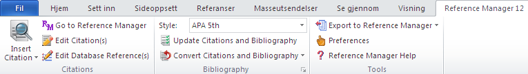 Edit Citation(s): Når du skal fjerne en henvisning fra teksten din. Edit Database Reference: Hvis du skal endre på en referanse du allerede har henvist til i dokumentet.