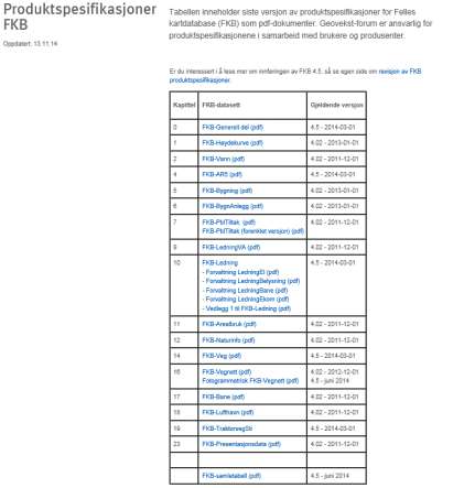 GJENNOMGANG AV SPESIFIKASJONENE Produktspesifikasjoner, FKB I hovedsak de datasettene som forvaltes gjennom Geovekstsamarbeidet Skal i prinsippet være uavhengige