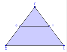Fordi DE og GH er parallelle, må vinkel G og vinkel D være like store.