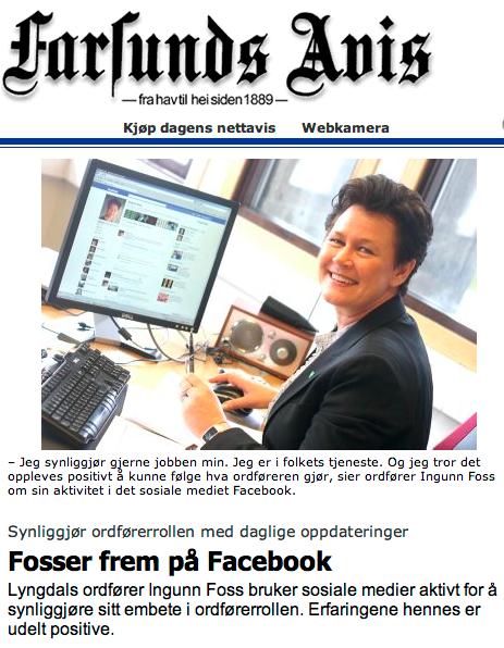 Eksempel fra Drammen kommune som har en tydelig synliggjøring av Facebooksiden sin på nettsidene med