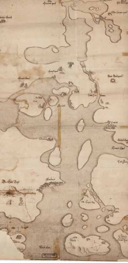 Dette kartet, Nedenes 1, ble opptegnet i forbindelse med utprøvingen av gullgruva på Hisøy, markert med der Goldt Berge, antakelig høsten 1647 da Christian IVs skulle ha en rapport om forholdene