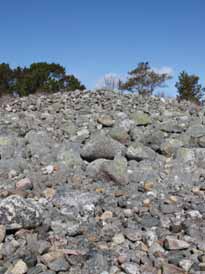 På Merdø er det flere kulturminner fra jernalderen, bl.a. et felt med gravrøyser på østre Merdø på øyas sørøstre side, ved Lakseberget. Foto: Hilde L. Austarheim, AAks.