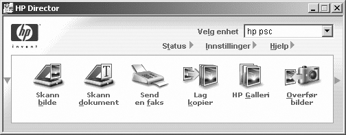 hp psc oversikt Merk: Ikonene i HP Dirigent-bildet nedenfor kan se annerledes ut på datamaskinen din. HP Dirigent er konfigurert til å vise ikoner som er knyttet til den valgte HP-enheten.