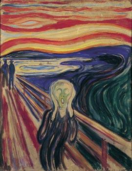 Og en annen variant av samme motiv er dette: Bilde 5 Edvard Munch: Skriket, 1893 (laget i samme år som Døden ved roret) Disse bildene fremstiller en eksistensiell angst som mange kan kjenne seg igjen