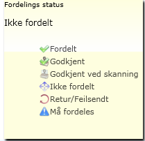 Fordelings- og Godkjenningsstatus Her ser du de forskjellige ikonene som brukes i oversiktslisten for