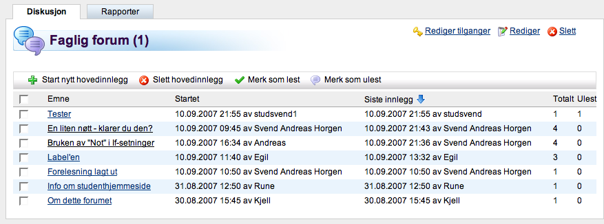 Modul 1: Pedagogisk bruk av LMS side 6 av 22 Slik oppnås et hierarki av svar på svar på svar på svar... Dette åpner for nokså detaljerte diskusjoner som kan foregå i parallell.