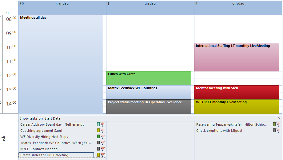 Kontroll over oppgavene med kalenderen(1) Det viser seg at det du har planlagt å gjøre neste uke vil framkomme på mandagens