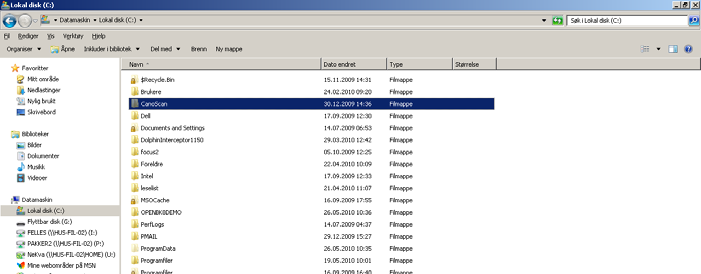 I alle mappene vil nå filene vises i en liste under hverandre: Figur 78 Programvinduet til Windows Utforsker med visningen Detaljer. 11.