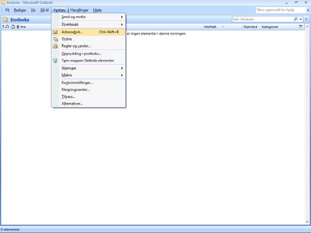 7.6 E-post 7.6.1 Bruke adressebok Legge inn adresse i adresseboka 1. Åpne programmet Microsoft Outlook. 2.