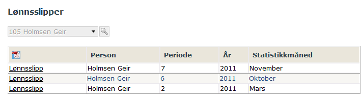 For vanlige brukere 2. Hvis du vil se på en lønnsslipp klikker du på linken under PDF ikonet.