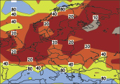 nedbør over vintersesongene i Europa. CO 2 konsentrasjonen er doblet i scenariets år 28 og da anslås en 3- til -doblet risiko for sjeldent mye nedbør om vinteren.