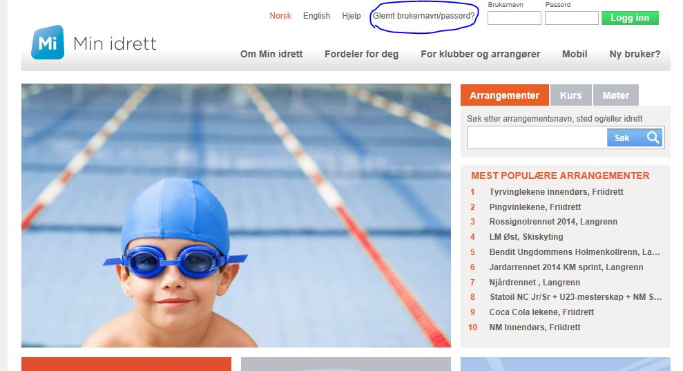Dersom du har glemt brukernavn/passord, eller du ikke har mottatt dette tidligere, klikk på. Glemt? øverst i høyre hjørne.