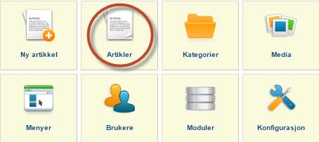 Hvordan redigere sider i Joomla 3.x Side 1/6 For å endre en side/artikkel i Joomla logger du inn. Velkomstskjermen er denne. Klikk på artikler.