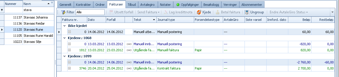 Du ser at det er kommet en Manuell utbetaling under fakturafanen hos kunden.