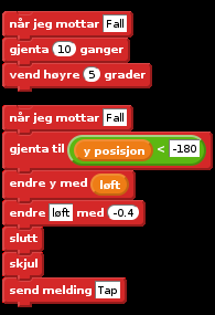 Lagre prosjektet ditt Utfordring 3: dett ut av skjermen Når spilleren taper skal Flakse dette ned og ut av