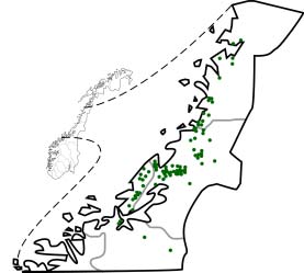 4.2.1 Geografi og utbredelse Skogtypen strekker seg fra Sør-Trøndelag og nord til Saltfjellet. Hovedsaklig finner vi regnskog-lokaliteter opp til 130 meterover havet.