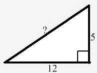 Eksempel 1 Se figuren til høyre. Vi kjenner katetene og skal finne hypotenusen. Her er a = 1 og b = 5.