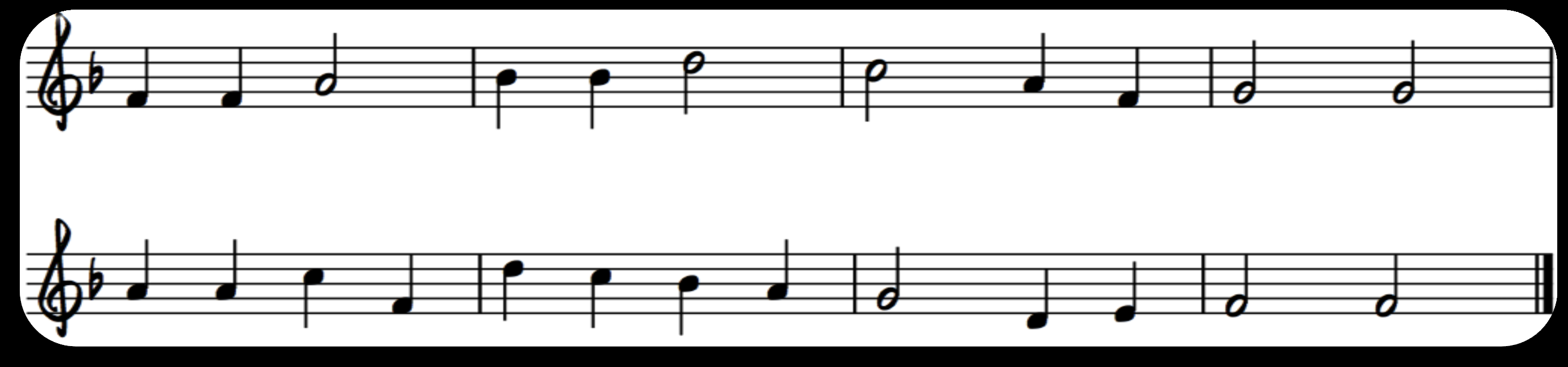 Harmoniser en melodi med hovedakkordene Et eksempel i F- dur I forrige kapittel brukte vi F- dur som eksempel når vi fant frem til hovedakkordene.