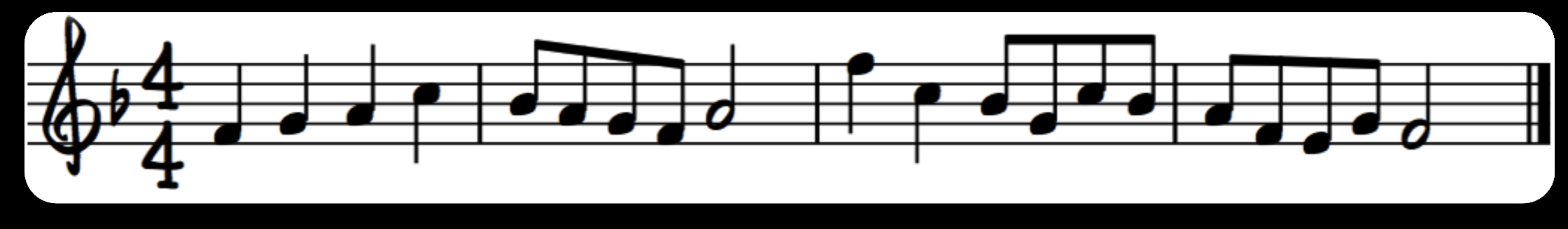Hvilken toneart går melodien i? Her er en liten 4- takters melodi: For å finne ut hvilken toneart melodien går i kan vi se etter en del kjennetegn: hvilke toner har vi i melodien?