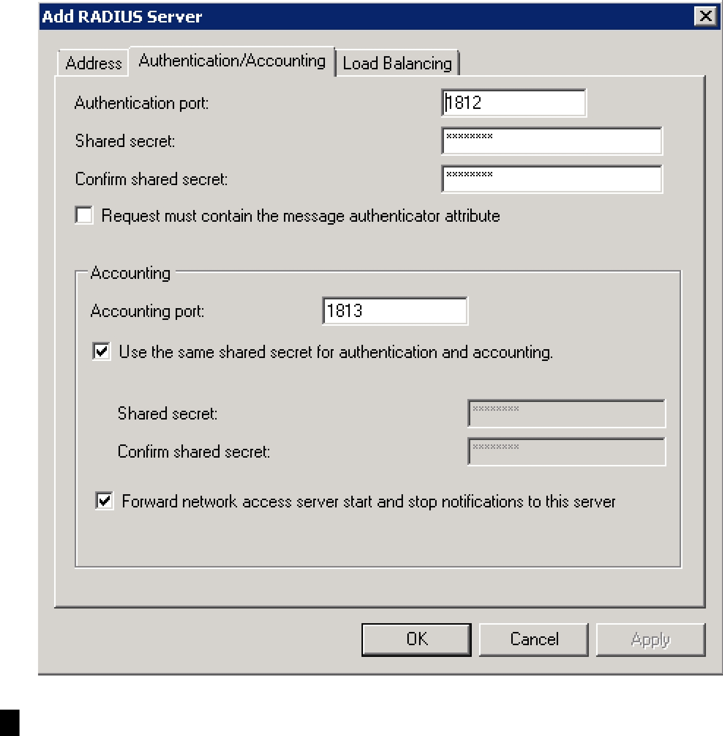 Steg 3) Legge til Remote RADIUS Server Groups For at NPS skal kunne videresende autentisering må dette settes opp en servergruppe.