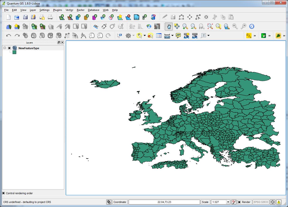 Figur 13 - Visning av GML-fil som kartbilde i QGIS 6.