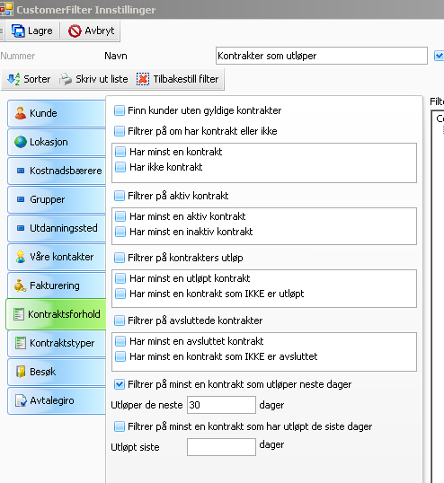 Seniorer Vi skal lage oss et filter over aktive seniorer: Åpne Kundefilter fra verktøylinjen og klikk på NY-knappen for å lage ett nytt filter.