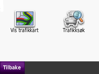 Bruke FM-trafikk Vise trafikkartet Trafikkartet viser fargekodet trafikk og forsinkelser på veier i nærheten. 1. Trykk på trafikkikonet på kartet. 2.