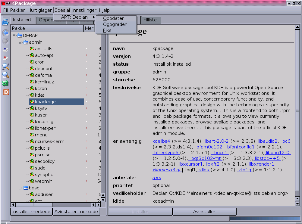 6 Vedlikehold av program Alle programmene i Skolelinux kan installeres direkte fra Internett. Siden Skolelinux er Debian beregnet på skoler er det tilgjengelig 8710 programmer.