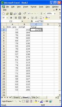 Kopiering av formler En kjent Excel-funksjon gjør det mulig å kopiere (autofylle) en formel horisontalt eller vertikalt.
