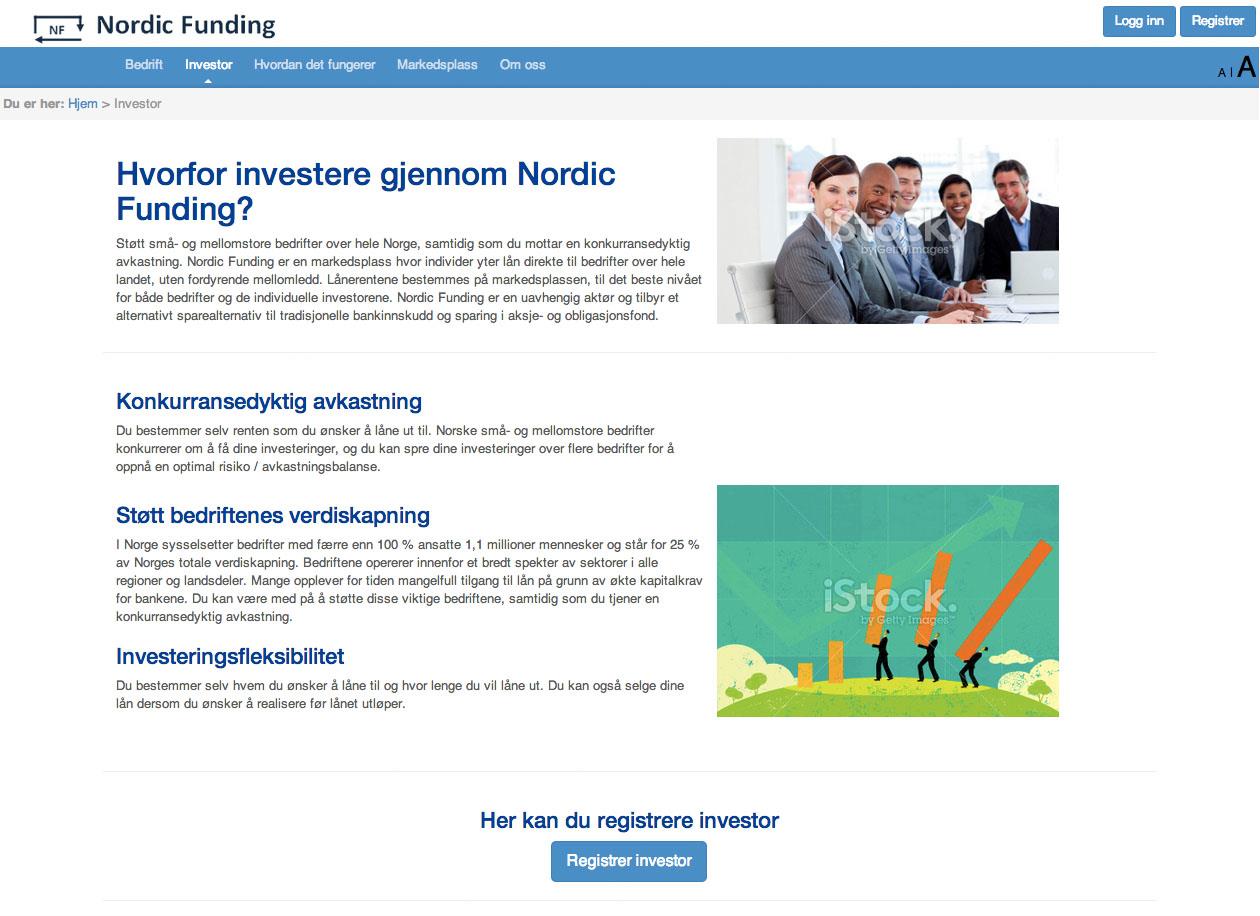 4.1.5 Generelle informasjon for investorer Investorene kan lese om hvordan investeringen på Nordic Funding fungerer.