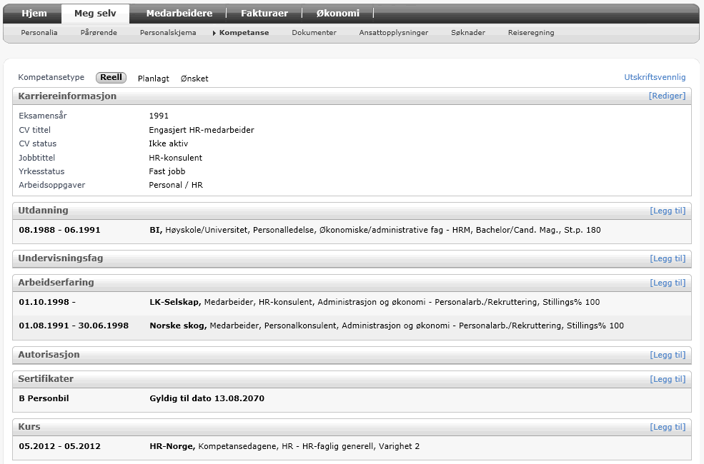 Du må også gå via endringsmodus for evt. å slette en pårørende. Merk at dersom man ønsker å benytte fravær på web, er pårørende i web påkrevd.