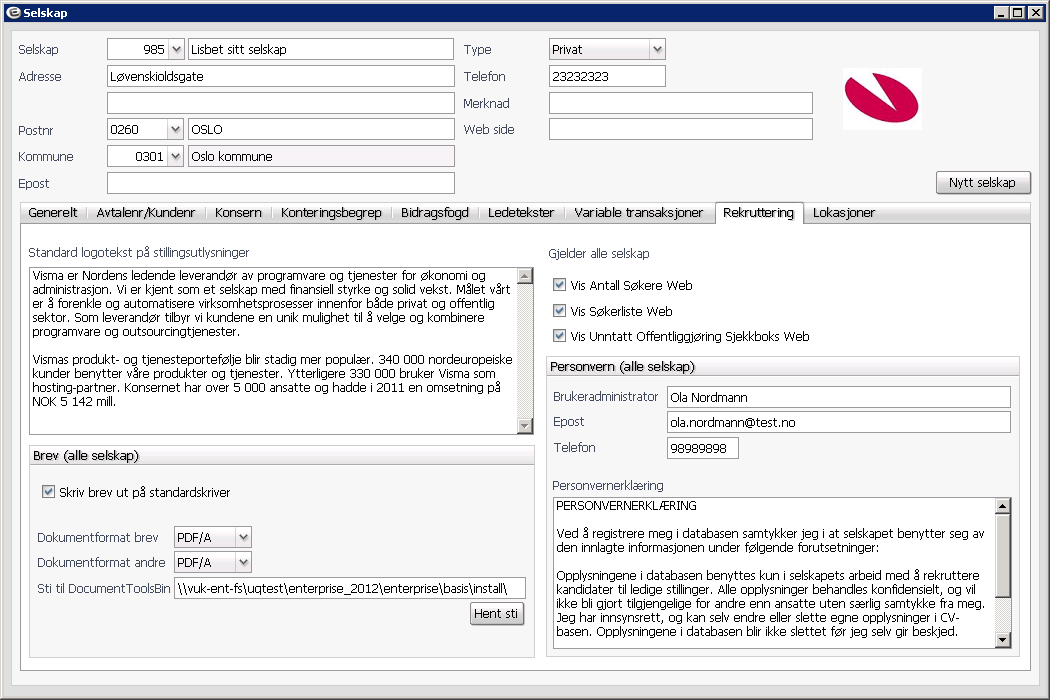 konfigurerbar. Dvs at systemadministrator definerer hvorvidt offentlig søkerliste skal bli vist. Merk følgende endring fra AnsattWeb: Det er lagt inn ny info vedr.