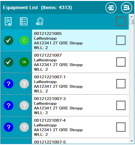 BEHANDLE UTSTYR Klikk ikonet for å se en liste over utstyr i en gruppe.