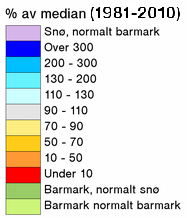 Snøforhold 1. kv. 2014 1. kv. 2015 150% Maksimum 1981-2010 Gj.snitt 1981-2010 125% Minimum 1981-2010 2012/2013 100% 2013/2014 2014/2015 75% 50% 25% 0% 1.okt 1.jan 1.apr 1.