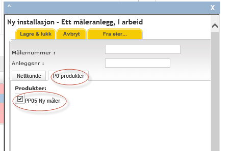 Endre P0-produkter på anlegg Hvis det er valgt feil P0-produkt på et anlegg kan det endres ved å åpne anlegget og velge fane for P0 produkter.