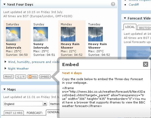 Eksempler: Koden til BBC Weather finner