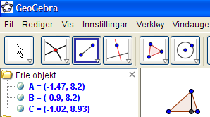 Høyreklikk på normalen og på linja og skjul disse objektene. (Ikke slett dem, men fjern haken for Vis objekt.) Fjern navnene for skjæringspunktet og for linjestykket.